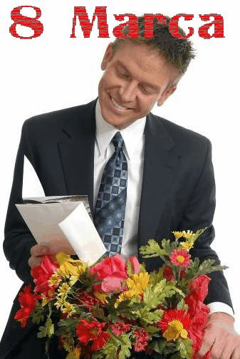 Mężczyzna z wierszem i kwiatami na dzień kobiet